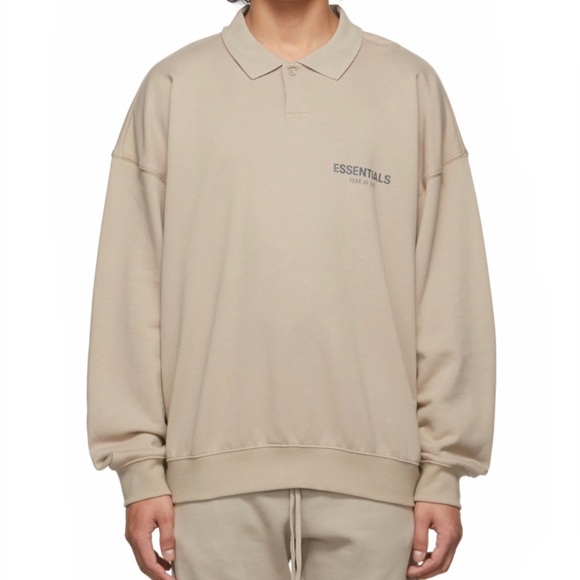 Fear of God Essentials Core Collection Long Sleeve Polo Medium String/Tan - Picture 1 of 10